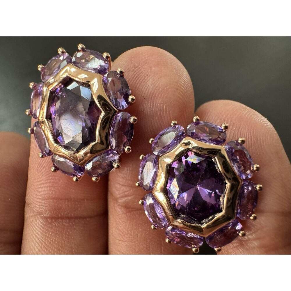 585 14K RG Rose Gold Stamped Cluster Amethyst Purple Stud Earrings